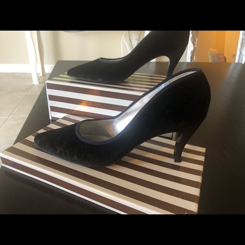 Henri Bendel’s Black Rose Print Suede D’Orsay Pump